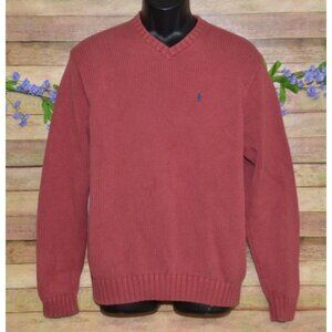 Polo Ralph Lauren Berry Pink Thick Knit V-Neck Sweater Pony Logo Size L Preppy